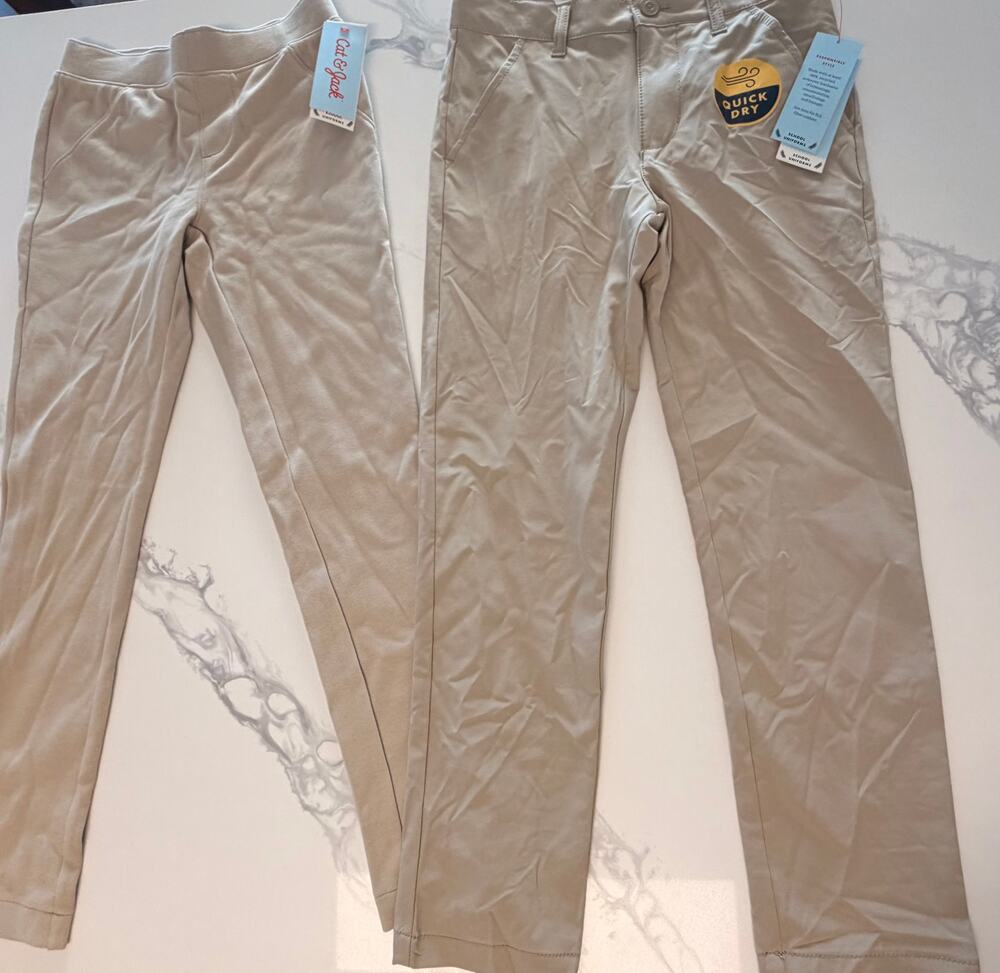 Cat & Jack Boys School Uniform Pants Lot of 2 Khaki Size M 8 Stretch Quick Dry